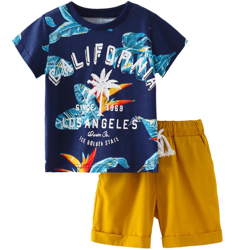 Frogwill Boys California Tee and Roll-up Shorts Summer Clothes Outfit Set 3t, Los Angels - Image 1